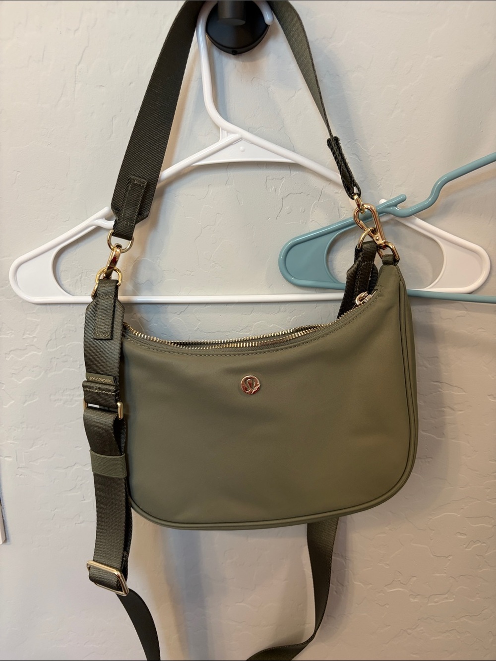 lululemon athletica Olive Green Crossbody Bag with Gold Hardware